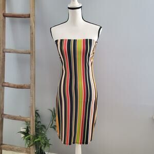Absolutely Love It Strapless Striped Bodycon Midi Dress Size L
